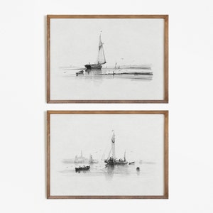 Vintage Sailboat Print SET | Lakehouse Drawings | Minimalist Sketch PRINTABLE #S02-4