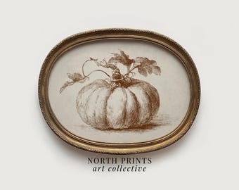Pumpkin Sketch Art Print, Rustic Autumn Farmhouse Wall Decor, Printable Digital Download  A-93