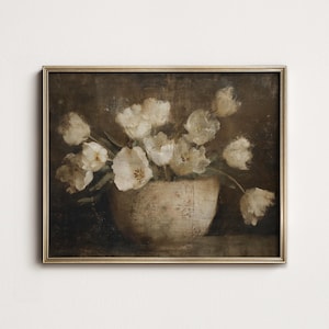 Dark Floral Still Life Painting, Moody Tulip, Rustic Country Decor, PRINTABLE Digital Art Download North Prints 12-176 image 7