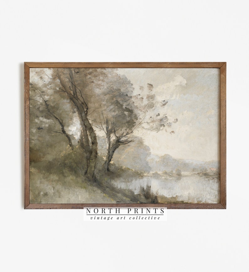 Muted Green Landscape Art Print Riverside Painting Soft Tones PRINTABLE Digital 5-28 imagem 5