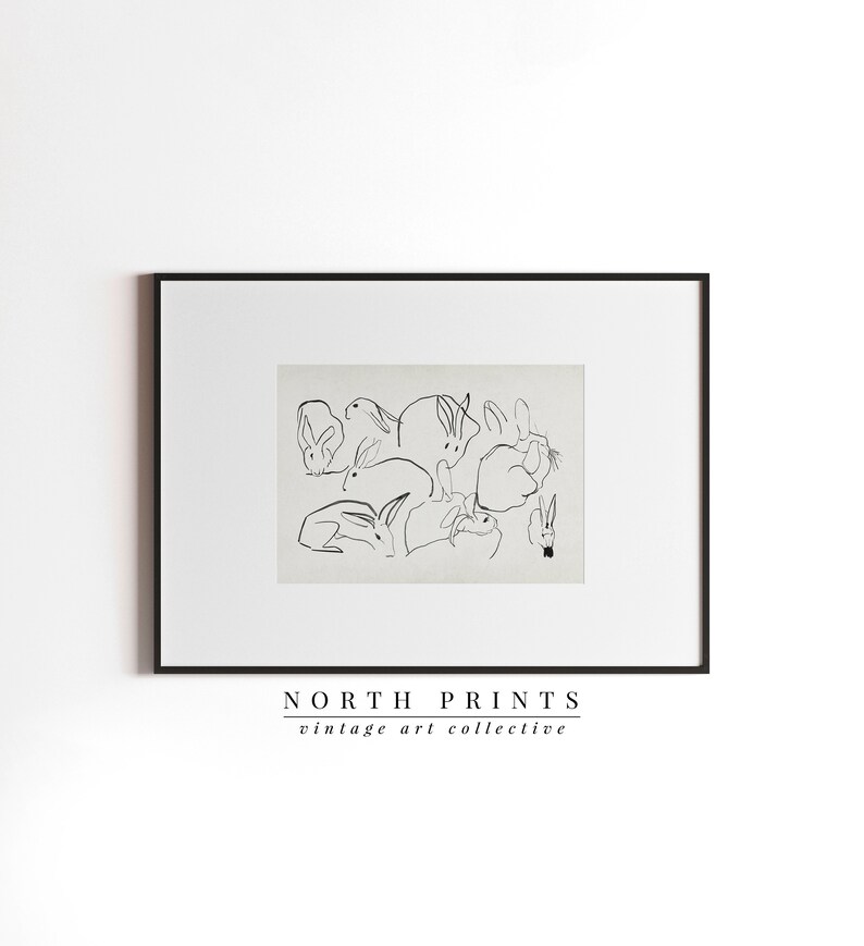 Neutral Farmhouse Nursery Print | Rabbit Sketch Antique Art | Easter Decor PRINTABLE Download | 1010 image 8