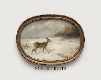 Winter Deer Painting, Snowy Forest Wildlife Wall Art, English Country Decor, Printable Digital Art Download North Prints W2-31