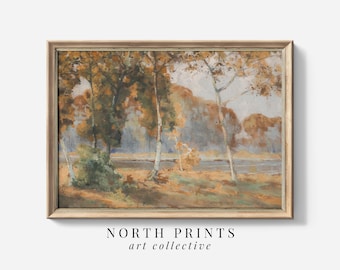 Vintage Fall Lake Painting: Printable Autumn Landscape Art (Digital Download) A-19