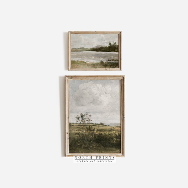 French Country Landscape Paintings SET of Two | Wooded Lake Scenery | North Prints PRINTABLE Downloadable | S2-95