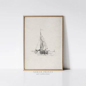 Simple Nautical Sketch Art | Lake House Print Sailboat Nursery Drawing | Neutral Tones PRINTABLE Digital Download North Prints | SK-282