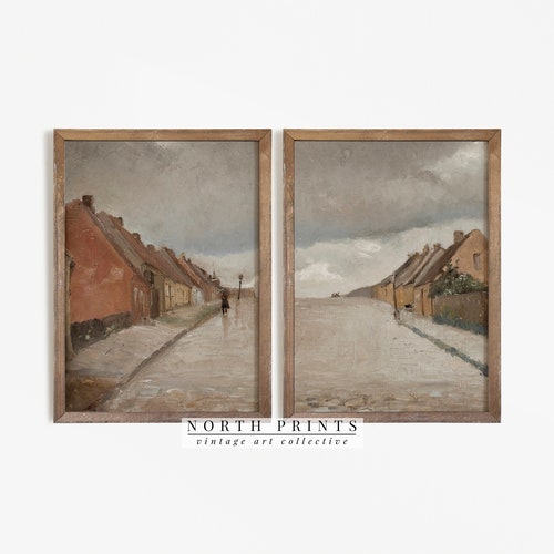 Vintage European Art SET | Split Panel Antique Street Scene Painting | Digital PRINTABLE | S2-58