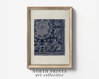 Vintage Dark Blue Tapestry Art Print: Textile Wall Decor (Printable Digital Download) 6-196