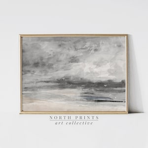 Impressão de arte abstrata em aquarela costeira | Paisagem marinha cinza suave | Arte de parede vintage PARA IMPRIMIR Download digital Art North Prints | 6-26