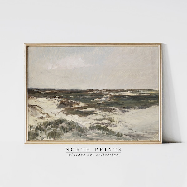 Vintage Landscape Painting | Coastal Beach Print | Soft Green Large Poster Digital Art PRINTABLE | 199