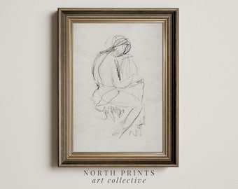 Minimalist Figure Sketch Print: Vintage Neutral Art (Digital Download Printable) SK-346