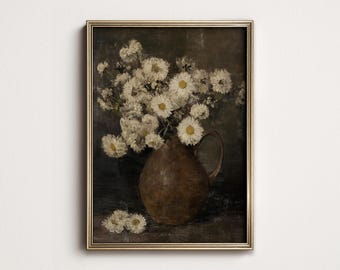Dark Floral Daisy Painting: French Country Cottage Wall Decor (Digital Printable) 9-22