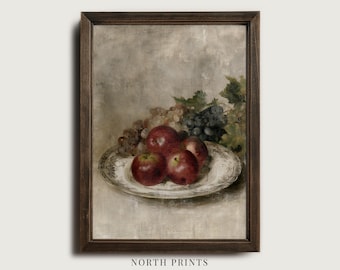 Vintage Red Apple and Grape Printable Art, European Country Still Life Painting, Digital Download 14-23
