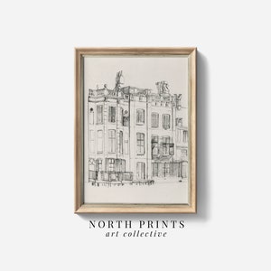 Vintage Minimalist Architecture Sketch Art | Neutral Tones Cityscape Digital PRINTABLE Download | Fine Art North Prints | SK-310