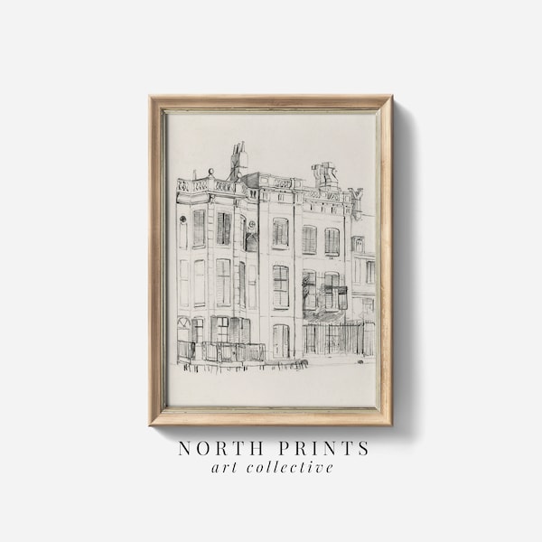 Vintage Minimalist Architecture Sketch Art | Neutral Tones Cityscape Digital PRINTABLE Download | Fine Art North Prints | SK-310