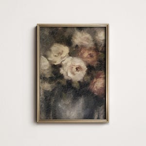 Antique Roses Still Life Painting: Moody Botanical Print (Digital Download Printable) 5-226