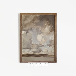 Vintage Aquarell Landschaft Print: Neutraler abstrakter Horizont (DRUCKBARER digitaler Download) 605