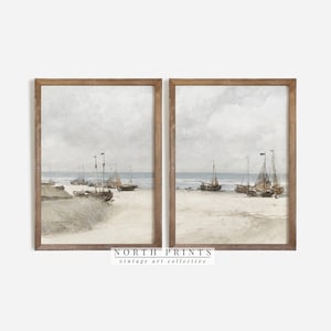 Vintage Coastal Beach Sailboats Set of Two | Lake House Wall Art Decor PRINTABLE Downloadable | S2-124