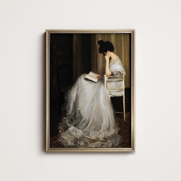 Antique Woman Reading Portrait: Vintage Literary Wall Art (Digital Printable) 3-166