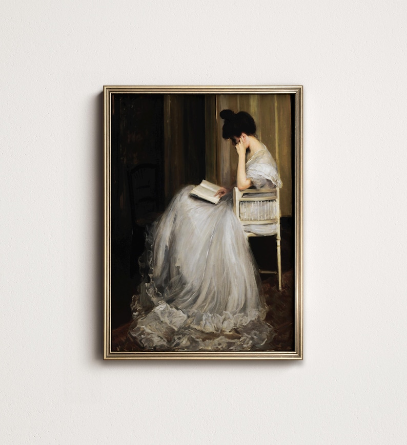 Antique Woman Reading Portrait: Vintage Literary Wall Art (Digital Printable) 3-166 image 1