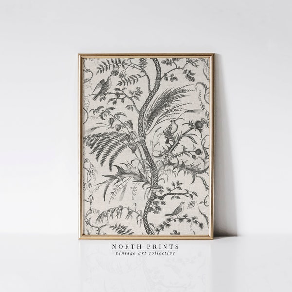 PRINTABLE Antique Tapestry Wall Art | Neutral Botanical Birds Pattern Decor | Downloadable Digital Art | 1295