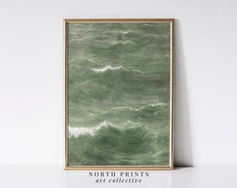 Abstract Green Ocean Waves Art Print: Coastal Bedroom Decor (Printable Digital Download) 8-121