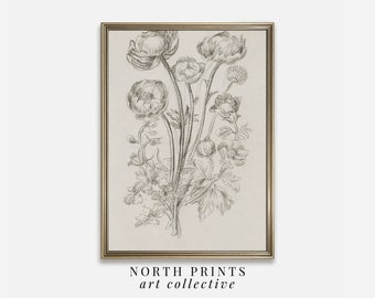 Antique Flower Sketch | Rustic Botanical Drawing Country Decor | PRINTABLE Digital Art | 658
