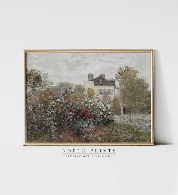 Where To Buy Vintage Art Online And How To Print Digital Art Buy Cottage Oil Painting Rose Garden Wall Art Vintage Muted Online in India - Etsy