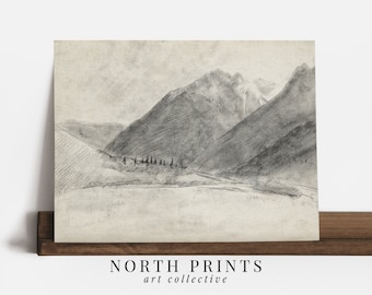 Vintage Mountain Sketch Print: Rustic Landscape Drawing (Printable Digital Download) SK1-19
