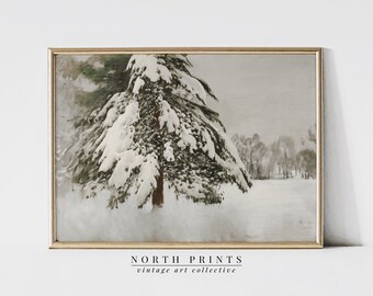 Snowy Country Forest Landscape Vintage Painting | Rustic Christmas Holiday Art PRINTABLE Digital Download | 1234
