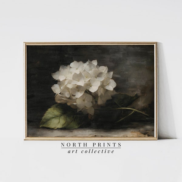 Moody Hydrangea Oil Painting | Farmhouse Botanical Wall Art | Still Life Art Print | PRINTABLE Digital Download | North Prints | 6-31