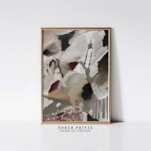 Vintage Abstract Oil Painting: Olive Green & Burgundy Wall Art (Printable Digital Download) 5-147