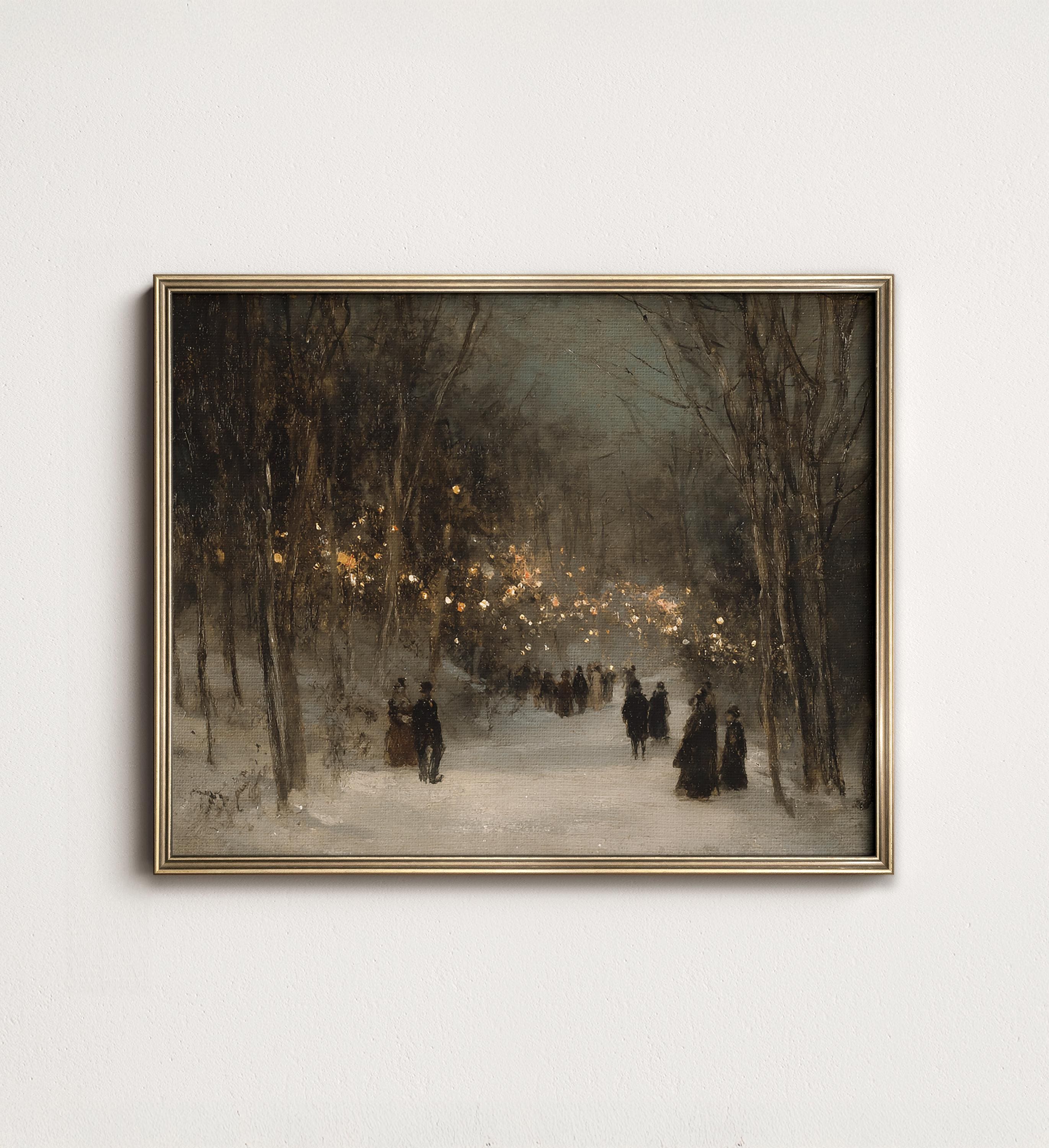 Festive Winter Park Landscape Wall Art, Moody Antique Snowy Scenery Holiday Decor, Rustic Christmas Digital PRINTABLE Download W1-39
