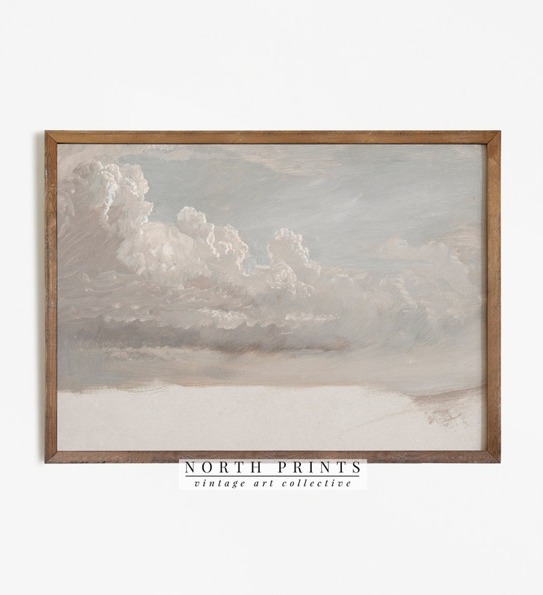 Vintage Cloud Painting Muted Antique Print French Nursery Printable Wall Art Decor 162 image 1