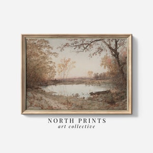 Muted Autumn Pond Landscape Painting | Vintage Wall Art | Neutral PRINTABLE Digital Download North Prints | A1