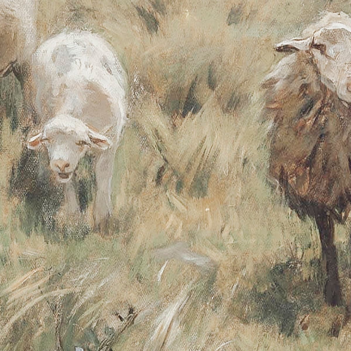 アンティーク羊の絵画：ヴィンテージ農家の風景画（デジタル印刷可能