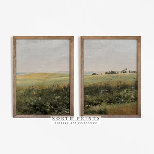 Landscape Painting SET of Two | Antique Farmhouse Prints | Living Room Decor Digital PRINTABLE | S2-19