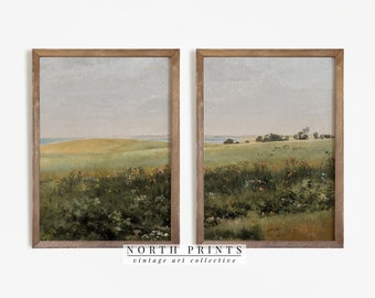 Landscape Painting SET of Two | Antique Farmhouse Prints | Living Room Decor Digital PRINTABLE | S2-19