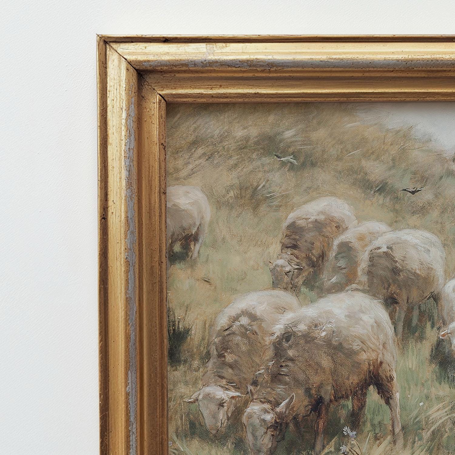 アンティーク羊の絵画：ヴィンテージ農家の風景画（デジタル印刷可能