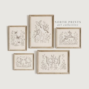 Woodland Kinderzimmer Poster Set: Neutral Cottagecore Tierdrucke (Digitaler Download)