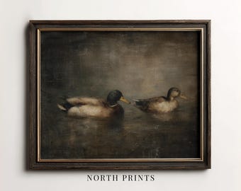 Vintage Mallard Duck Print, Moody Lodge Wall Art, Traditional Lake House Decor, Digital Printable Art Download 13-124