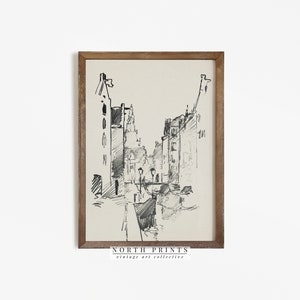 Vintage Amsterdam Cityscape Sketch Art | Antique Neutral Drawing PRINTABLE #542