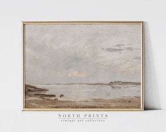Vintage Beach Landscape Art PRINTABLE: Muted Coastal Painting (Digital Download Printable) 6-09