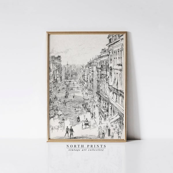 Neutral Cityscape Sketch Art | Antique Architecture Wall Art | City Drawing PRINTABLE Download | 1127