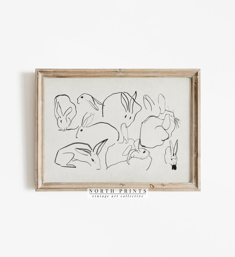 Neutral Farmhouse Nursery Print | Rabbit Sketch Antique Art | Easter Decor PRINTABLE Download | 1010 image 6