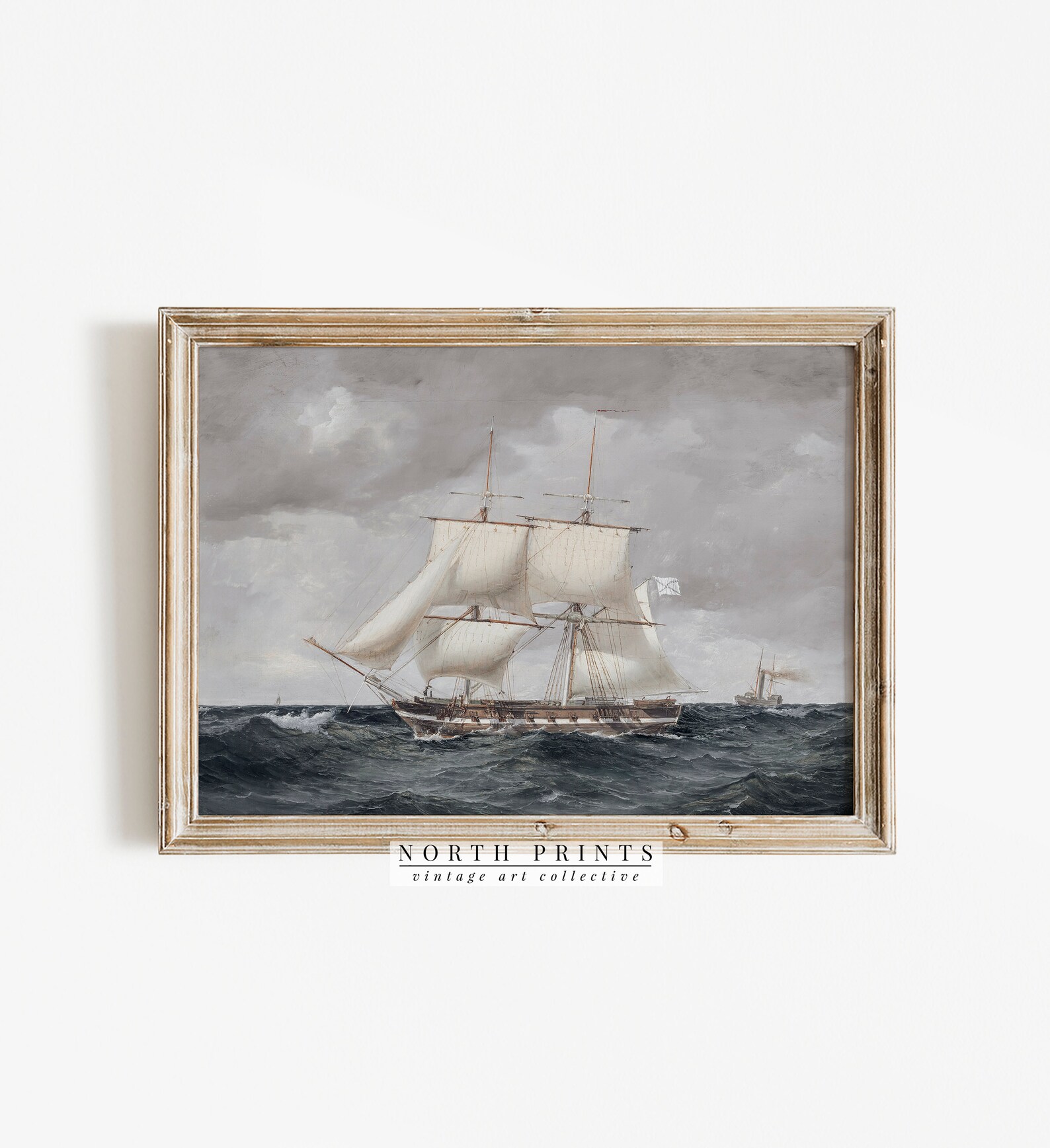Vintage Ship Ocean Painting | Nautical Seascape Wall Art Decor ...