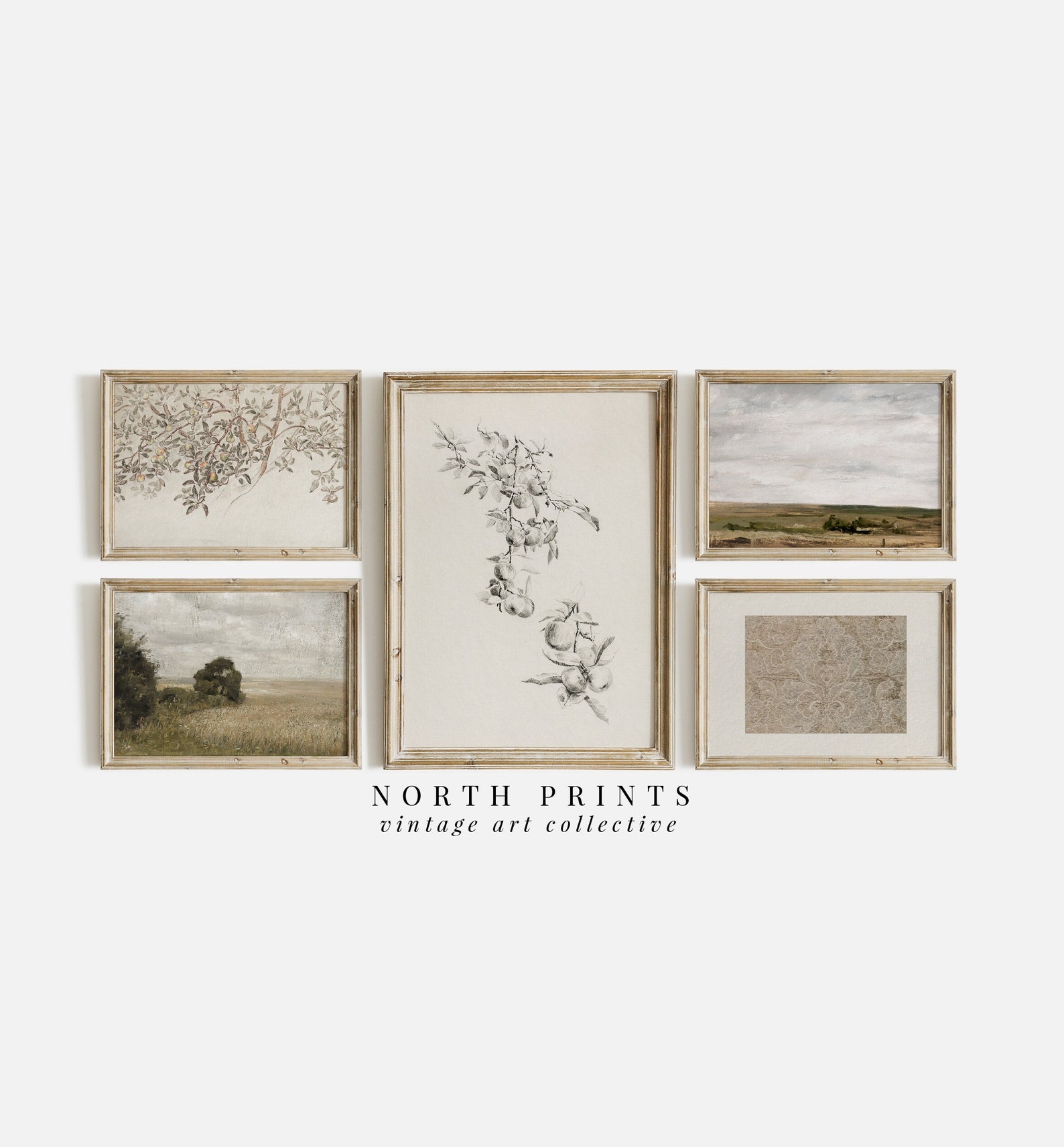 Vintage Neutral Gallery Wall Prints | Country Muted Art SET of 5 ...