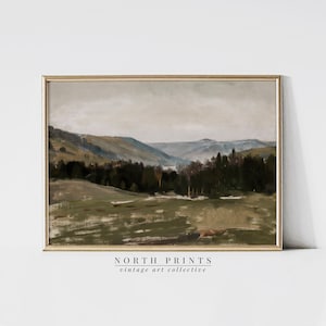 Rustic Landscape Oil Painting | Moody Mountain Print | Forest Wall Art Digital PRINTABLE | 1046 image 1