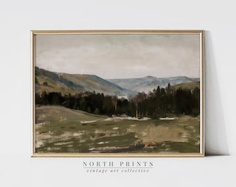 Rustic Landscape Oil Painting | Moody Mountain Print | Forest Wall Art Digital PRINTABLE | 1046