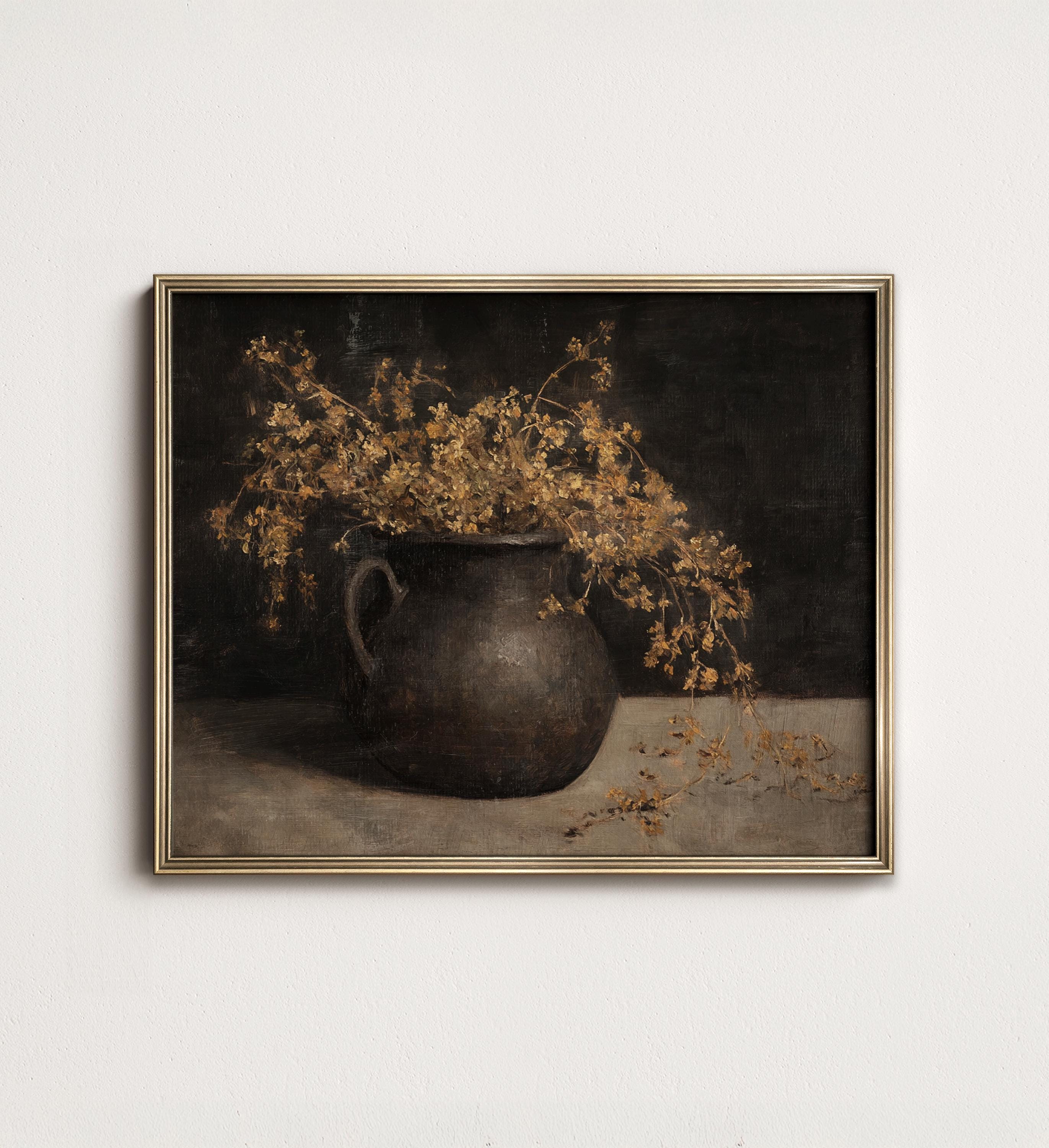 Rustic Dark Floral Autumn Painting, Moody Warm French Country Cottage Botanical Wall Decor, Downloadable Digital PRINTABLE North Prints 9-23