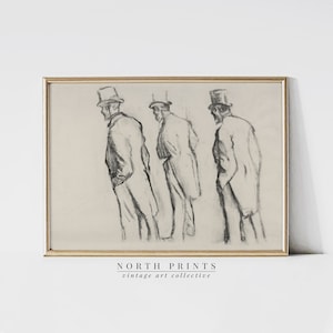 Gentlemen Antique Drawing, Vintage Sketch Art, Neutral Etching, PRINTABLE Downloadable, North Prints SK-194